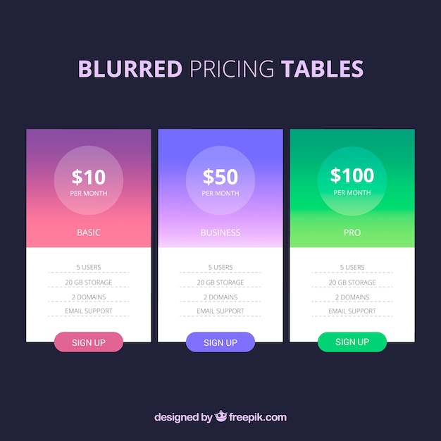 Pack De Table De Tarification