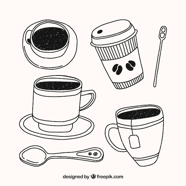 Vecteur gratuit pack de tasse de café dessiné à la main