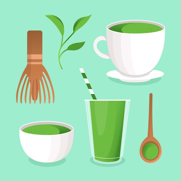 Vecteur gratuit pack thé matcha