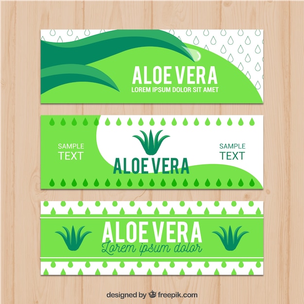 Vecteur gratuit pack de trois banderoles d'aloe vera