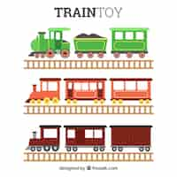 Vecteur gratuit pack de trois trains à jouets en conception plate