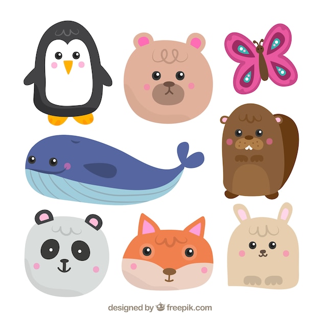 Vecteur gratuit pack avec une variété d'animaux mignons