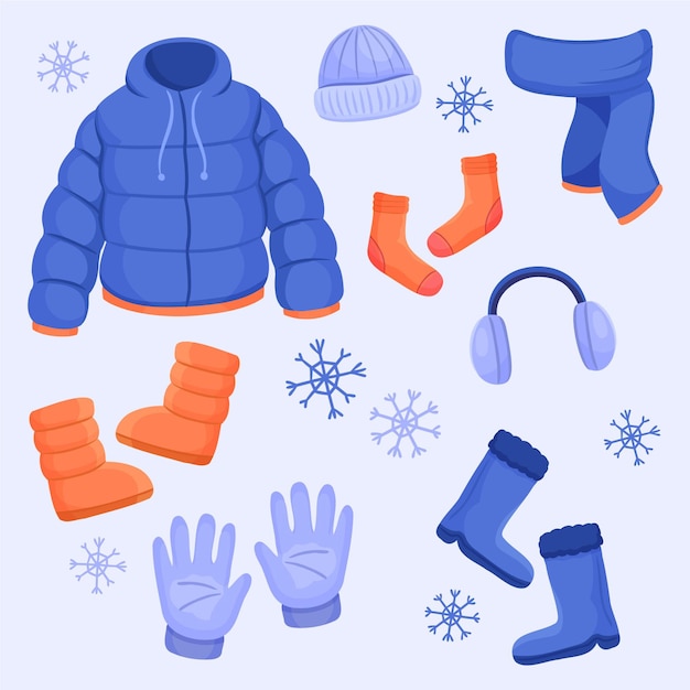 Vecteur gratuit pack de vêtements d'hiver dessinés