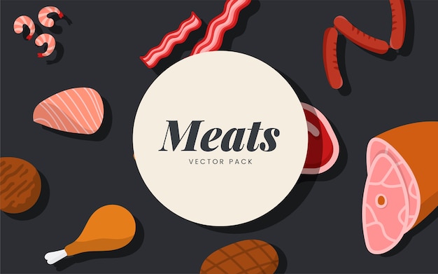 Vecteur gratuit pack de viande vectoriel sur fond noir