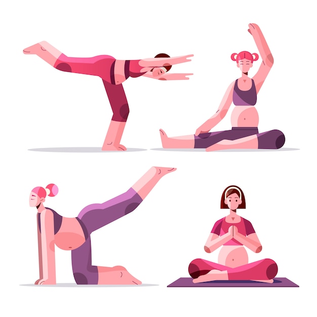 Vecteur gratuit pack de yoga grossesse design plat