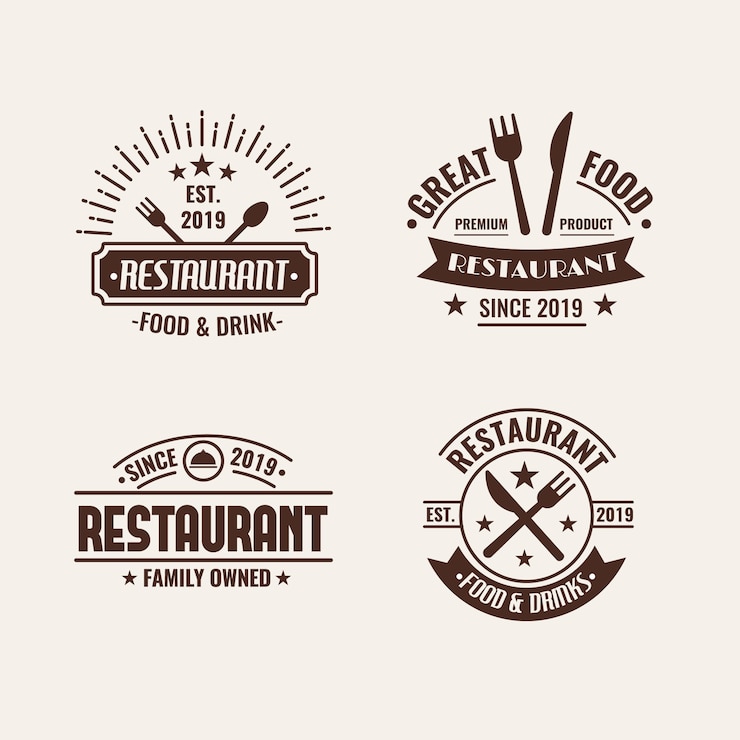 Vecteur gratuit package avec le logo rétro du restaurant