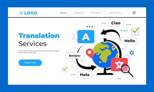 Vecteur gratuit page d'accueil des services de traduction dessinée à la main