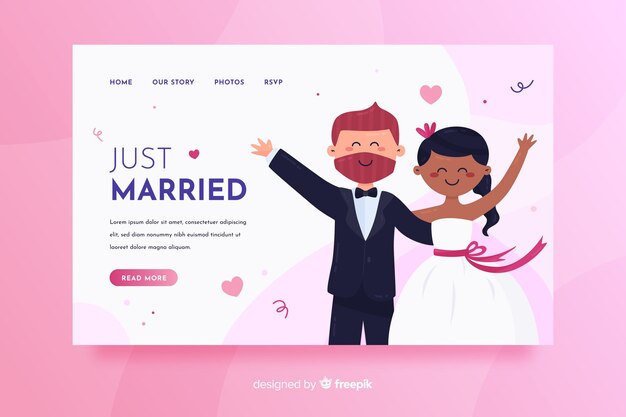 Vecteur gratuit page d'atterrissage de mariage coloré