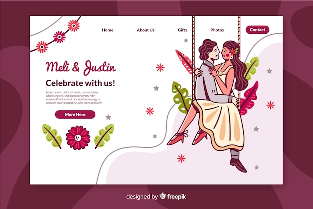 Vecteur gratuit page d'atterrissage de mariage coloré