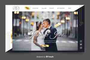 Vecteur gratuit page d'atterrissage de mariage avec photo