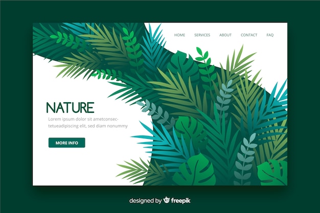 Vecteur gratuit page d'atterrissage nature avec feuilles