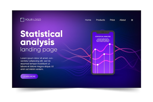 Vecteur gratuit page d'atterrissage de néon avec modèle de smartphone