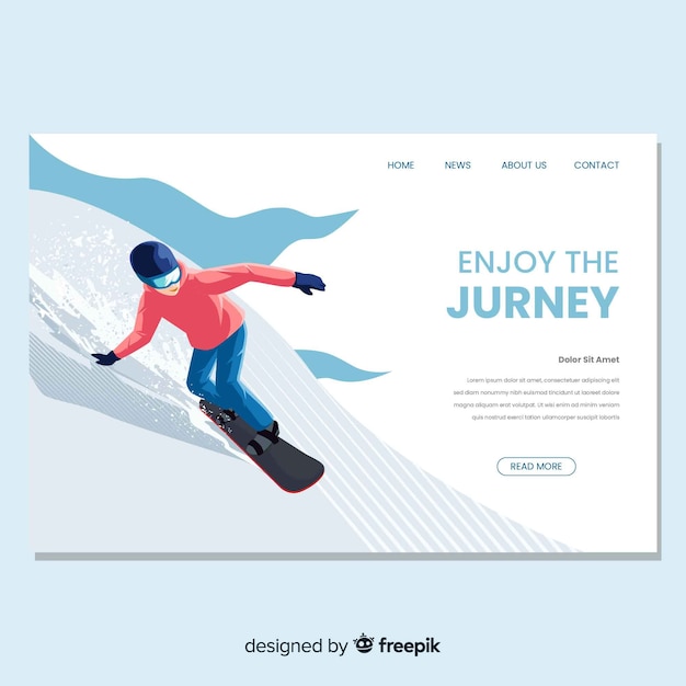 Vecteur gratuit page d'atterrissage de snowboard au design plat