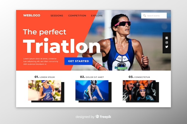 Vecteur gratuit page d'atterrissage sport triathlon