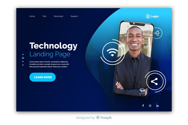 Page d'atterrissage de technologie avec smartphone