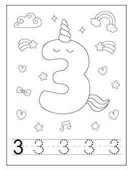 Page de coloriage de nombre de licorne pour de petits étudiants