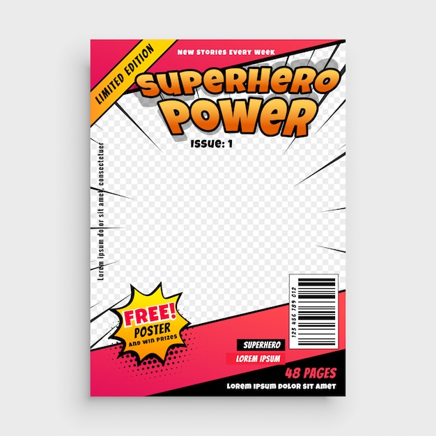 Vecteur gratuit page de couverture du magazine de bandes dessinées superhero