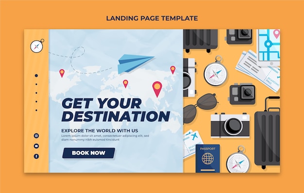 Vecteur gratuit page de destination de l'agence de voyage design plat avec des éléments