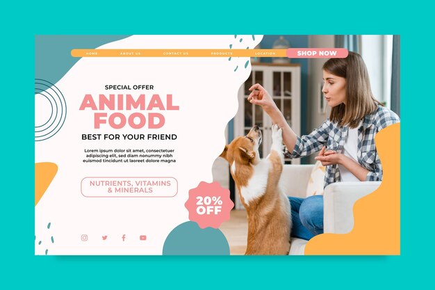 Page de destination des aliments pour animaux