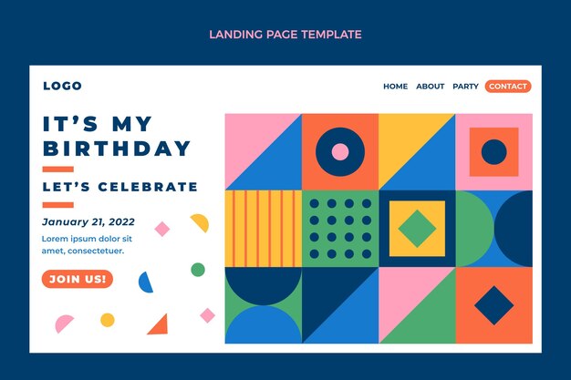 Page de destination d'anniversaire en mosaïque design plat