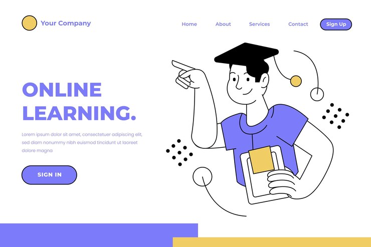 Vecteur gratuit page de destination d'apprentissage en ligne linéaire plat