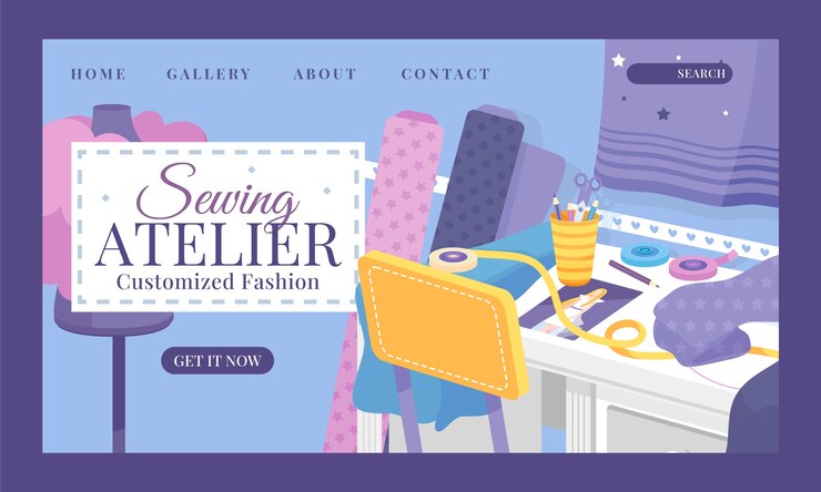 Vecteur gratuit page de destination de l'atelier de couture dessiné à la main