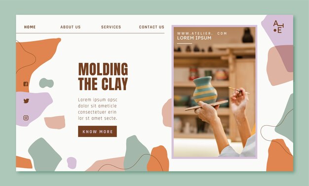 Page de destination de l'atelier de poterie design plat