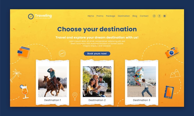 Vecteur gratuit page de destination d'aventure de voyage au design plat
