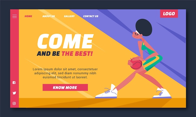 Vecteur gratuit page de destination de basket-ball dessinée à la main avec joueur