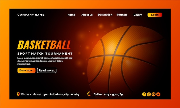 Vecteur gratuit page de destination de basket-ball réaliste