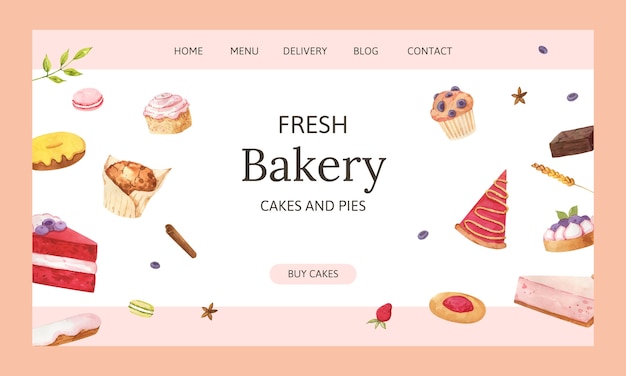 Vecteur gratuit page de destination de la boulangerie aquarelle