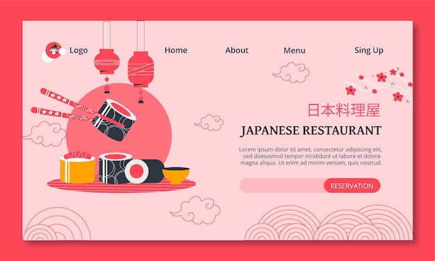 Vecteur gratuit page de destination de la cuisine japonaise au design plat