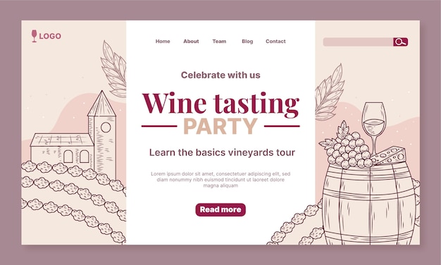 Vecteur gratuit page de destination de dégustation de vin dessinée à la main