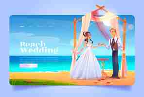 Vecteur gratuit page de destination de dessin animé de mariage de plage