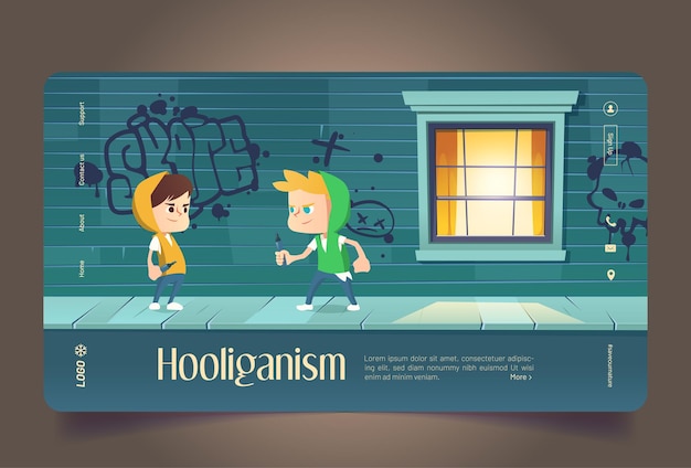 Vecteur gratuit page de destination des dessins animés sur le hooliganisme, graffitis pour adolescents