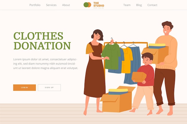 Vecteur gratuit page de destination de don de vêtements dessinés à la main