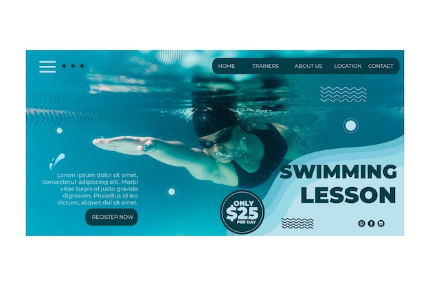 Vecteur gratuit page de destination du concept de natation