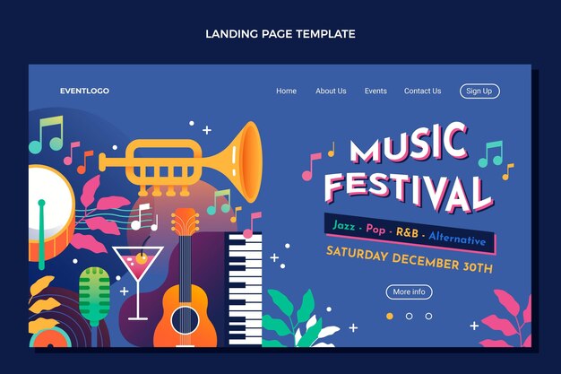 Page de destination du festival de musique coloré dégradé