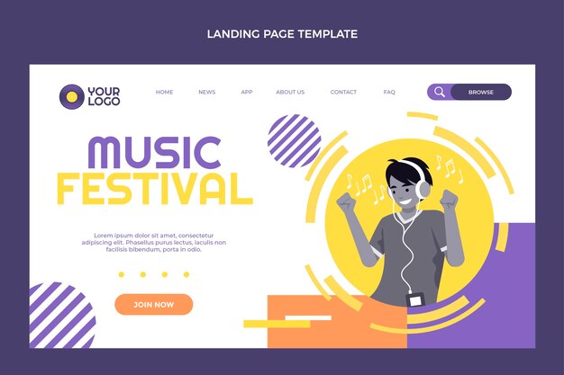 Page de destination du festival de musique design plat
