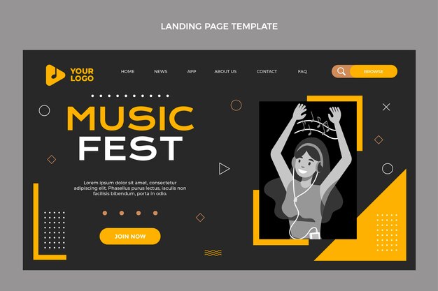 Page de destination du festival de musique minimal design plat