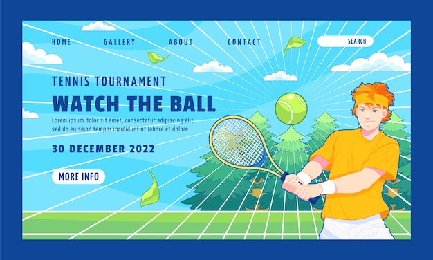 Vecteur gratuit page de destination du jeu de tennis dessiné à la main