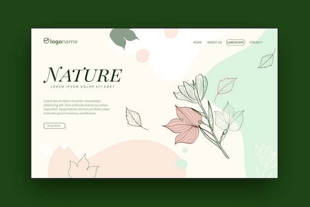 Vecteur gratuit page de destination du modèle de nature dessiné à la main
