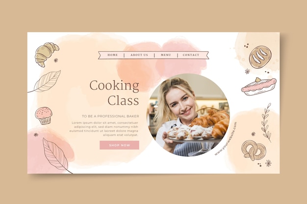 Vecteur gratuit page de destination du pack marketing aquarelle boulangerie