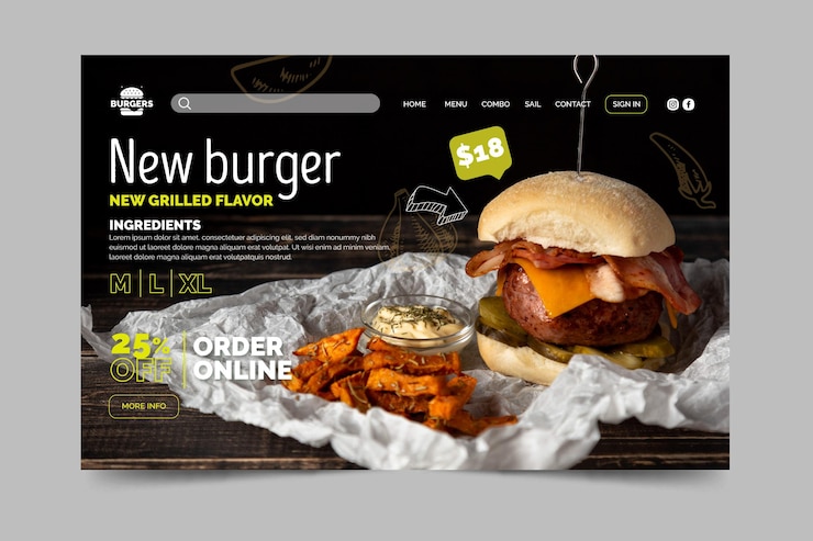Vecteur gratuit page de destination du restaurant burgers