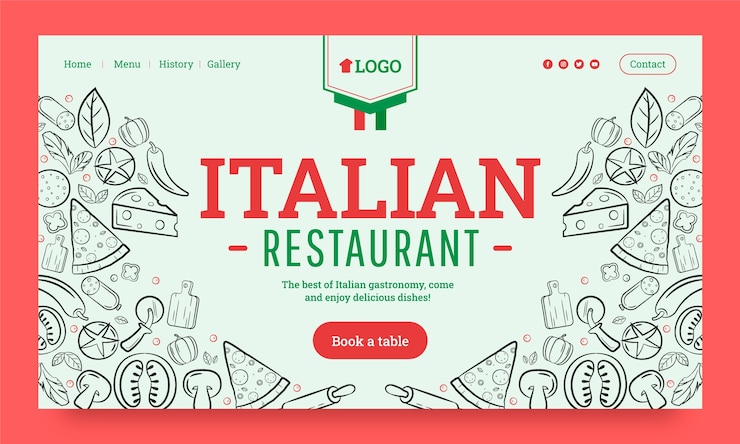 Vecteur gratuit page de destination du restaurant italien dessiné à la main