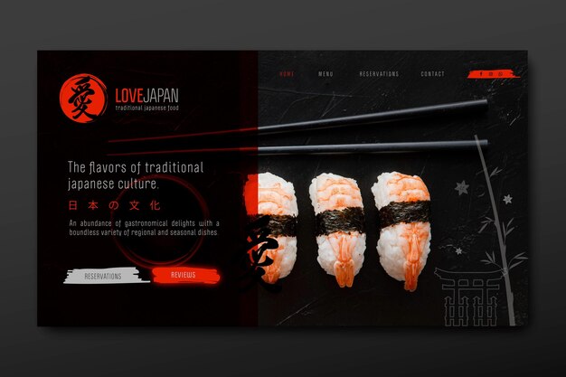 Page de destination du restaurant japonais