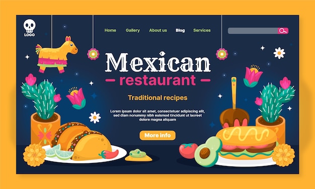 Vecteur gratuit page de destination du restaurant mexicain dessiné à la main