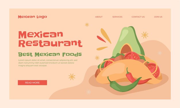 Page De Destination Du Restaurant Mexicain Dessiné à La Main