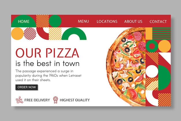Vecteur gratuit page de destination du restaurant pizza