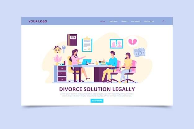 Vecteur gratuit page de destination du service des avocats en divorce